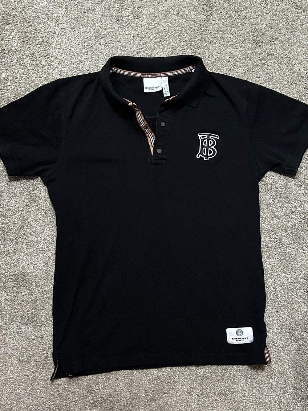 Vintage Burberry Classic Black Polo Beige Collar Lining